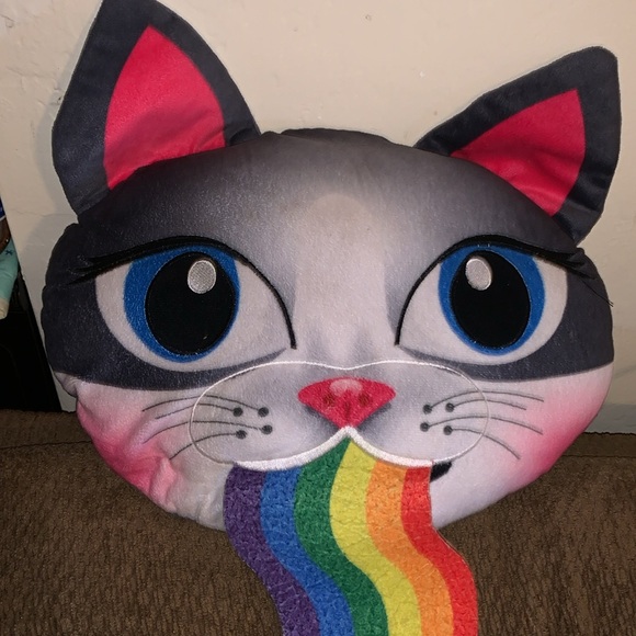 Rainbow Kitty Throw Plush Pillow Kids Cat snapchat filter - Picture 2 of 10